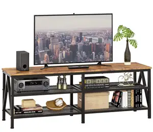 Grosir desain sederhana panjang 55 inci pusat hiburan konsol TV, meja TV dengan 3 Tingkat rak penyimpanan terbuka