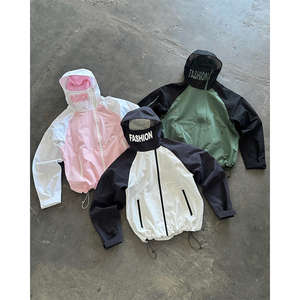 High Quality Patchwork Zip up Windbreaker <strong>Jacket</strong> <strong>Long</strong> Sleeve High Neck Drawstring Hem Color Block Polyester Nylon <strong>Men</strong> <strong>Jacket</strong> - Product Image 1