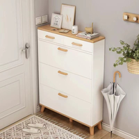 Meuble à chaussures moderne et durable en bois blanc avec tiroirs rabattables, design ultra-plat et peu encombrant pour la maison, l'hôtel et la salle à manger