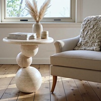 Nouvelle table d'appoint en pierre de travertin beige au design contemporain, écologique et réglable en hauteur, pour salon, hôtel, entrée