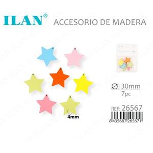 Accessorio in Legno a Forma di Stella Ilan 30mm 7 Pezzi Decorazione Artigianale Colorata - Product Image 3
