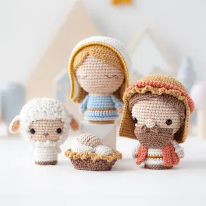 Nativité Crochet Set Amigurumi Mini Noël Crochet Poupées Crochet Joseph Bébé Jésus Mouton Marie Ensemble