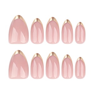 Faux Ongles Effet Pêche Français Doré Scintillant, Couverture Complète, Longue Durée, Prêts à Porter, Style Tendance, Marque Privée, pour Salon de Manucure - Product Image 3
