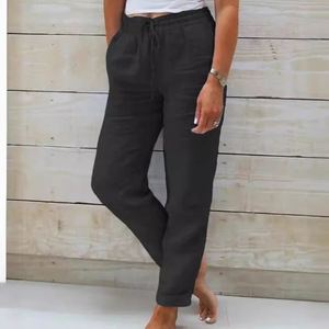 Nuevos <span class=keywords><strong>Pantalones</strong></span> Casuales de Otoño para <span class=keywords><strong>Mujer</strong></span>, Holgados, de Cintura Alta, Elástica, de Color Sólido, de Algodón y Lino, para <span class=keywords><strong>Wish</strong></span> - Product Image 2