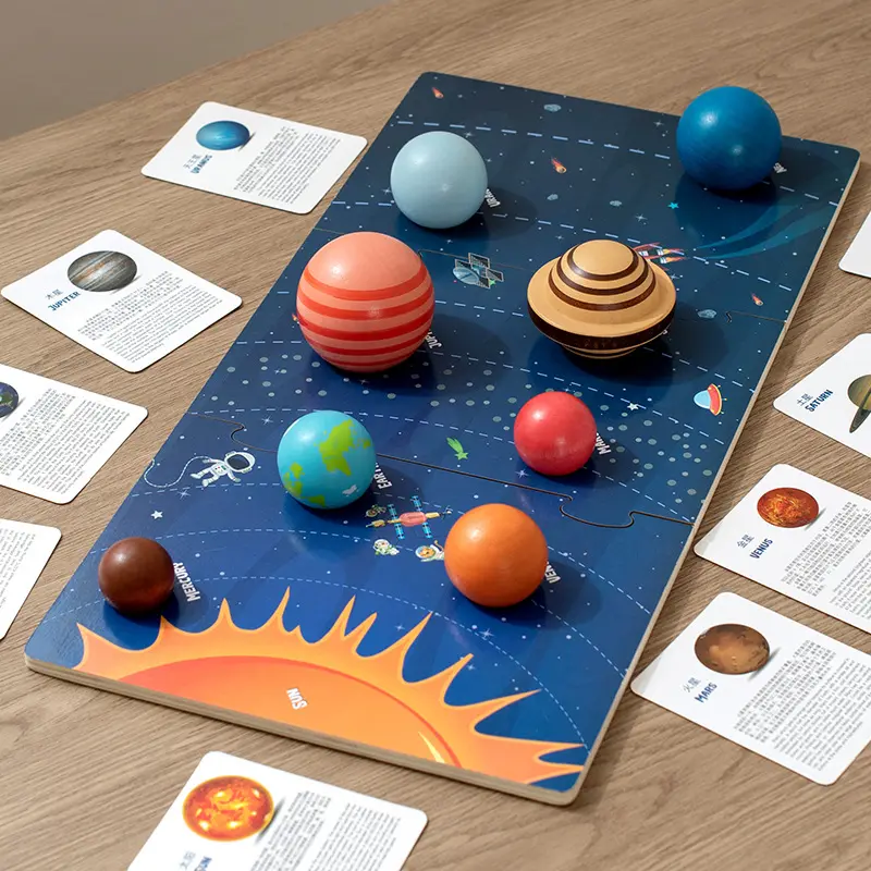 Puzzle kayu buatan tangan dari sistem surya dengan 4 planet mainan kreatif dan unik untuk anak-anak yang menyukai ruang angkasa