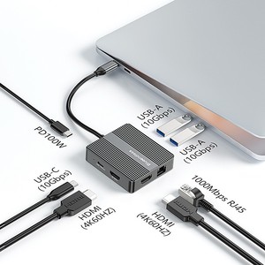 Bộ chuyển đổi Docking Station <span class=keywords><strong>USB</strong></span> C <span class=keywords><strong>HUB</strong></span> 7in1 usb3.2 <span class=keywords><strong>USB</strong></span> Loại C <span class=keywords><strong>HUB</strong></span> máy tính xách tay docks với 4K 60Hz Dual HDTV RJ45 Ethernet PD sạc nhanh - Product Image 1