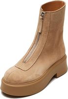 Sepatu Boots Chelsea Wanita Model Ritsleting Samping Logo Kustom, Ujung Bulat, Bahan Suede Hitam, Platform Sol Tebal untuk Wanita