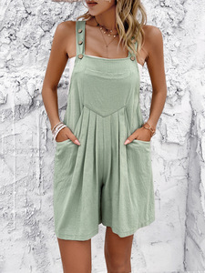 Loveda nouveauté été femmes casual combishorts épaules dénudées licou <span class=keywords><strong>bouton</strong></span> poche élégant solide combinaison - Product Image 5