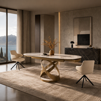 Table à manger extensible moderne de luxe avec plateau en pierre frittée ovale et base en acier doré, pour 6 à 8 personnes, meubles de salle à manger pour maison, villa, hôtel