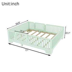 Cama infantil de madera maciza color verde menta con barandilla completa, cama de suelo, muebles duraderos para dormitorio infantil - Product Image 4