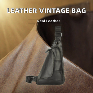 Genuine Leather Men's <b>Sling</b> Bag Vintage Crossbody Chest Bag Zipper <b>Shoulder</b> Pack for Travel Business Daily Use - Product Image 2