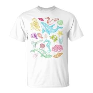 Camiseta de Animales Marinos, Vida Oceánica, Ballena, Algodón, Unisex, Cuello Redondo, Manga Corta, Impresión Digital, Ecológica, Promocional, para Adultos - Product Image 1