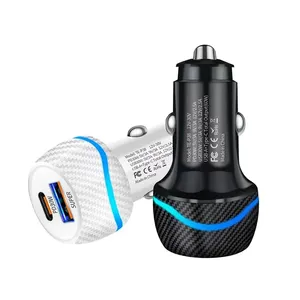 Chargeur de voiture double port 60W style fibre de carbone USB C PD 30W QC3.0 Charge rapide Adaptateur allume-cigare Chargeur de voiture - Product Image 1