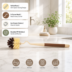Brosse de toilette à long manche pour un nettoyage en profondeur, durable, écologique, en PP, à poils rigides, pour le nettoyage des fentes sous le rebord. - Product Image 1