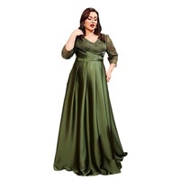 Robe de soirée longue en satin à col en V et manches longues avec paillettes, coupe ajustée, pour femmes grandes tailles, nouvelle collection, idéale pour les banquets d'été