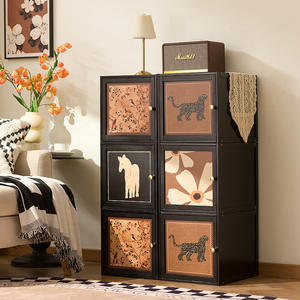 Gabinete de almacenamiento apilable de mediados de siglo, organizador de cubos modulares con puertas con estampado floral de leopardo para estantería de sala de estar - Product Image 1