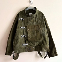 Veste de travail en toile de denim vintage, style streetwear, fabrication OEM, lavage délavé personnalisé, fermeture éclair, crochet de pont, style pompier
