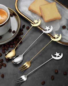 Omra Hajj <span class=keywords><strong>Vaisselle</strong></span> <span class=keywords><strong>Ramadan</strong></span> Crescent Cuillères En Acier Inoxydable Fourchettes Eid Mubarak Étoile Lune Cuillère Fourchette - Product Image 6