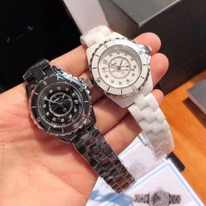 Montre à quartz pour femme et homme de la série <span class=keywords><strong>J12</strong></span>, en <span class=keywords><strong>céramique</strong></span> blanche, étanche, avec boucle papillon, montre de couple, affichage par aiguilles - Product Image 1