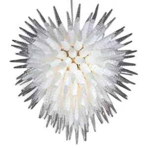 吊灯椭圆形大水晶穆拉诺玻璃现代定制60件当代手工吹制艺术螺旋壳形件白色