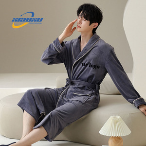 Großhandel Paar Home Schlaf tragen Winter Custom Stickerei Logo 100% Baumwolle Waffel Hotel Spa Bademantel <span class=keywords><strong>Set</strong></span> - Product Image 3