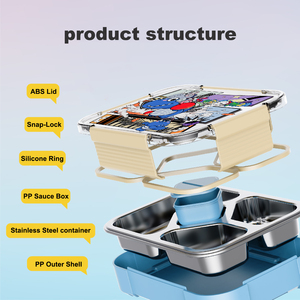 Fiambrera de dibujos animados para niños, contenedor de comida Bento de acero inoxidable con carcasa de plástico y compartimentos para la preparación de comidas para niños en la escuela - Product Image 2