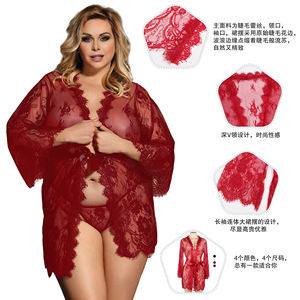 <span class=keywords><strong>Robe</strong></span> de demoiselle d'honneur rouge transparente érotique avec bordure en dentelle pour femmes rondes de grande taille, <span class=keywords><strong>robe</strong></span> de fête de mariage sexy avec ceinture pour l'été, l'automne et le printemps - Product Image 6