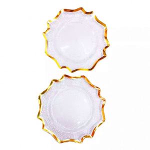Platos de plástico transparente de 13 pulgadas con diseño de plantas, estilo americano, platos redondos transparentes para la cena con borde dorado - Product Image 1