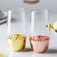 Moderne honingraatglazen tumbler met metallic getextureerde voet, steelloze wijnglas/sapglas voor thuis, restaurant, bruiloft, servies