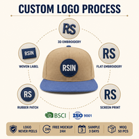 Casquette de baseball personnalisée à visière plate, 5 panneaux, snapback, patch brodé, visière bleue, réglable, vente en gros, OEM, faible MOQ
