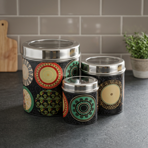 Bohemian Style Round Food <b>Containers</b> with Airtight <b>Lids</b> Capacity <b>Plastic</b> Storage Jars for Kitchen Use - Product Image 4