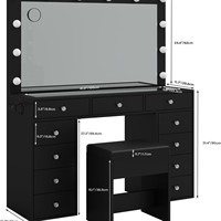 Coiffeuse en MDF miroir avec éclairage, table de maquillage professionnelle, table de coiffeuse pour salon de beauté et de manucure