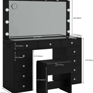 Tocador de MDF con Espejo e Iluminación, <span class=keywords><strong>Mesa</strong></span> de <span class=keywords><strong>Maquillaje</strong></span> <span class=keywords><strong>Profesional</strong></span>, Tocador para Salón de Belleza y Uñas - Product Image 6