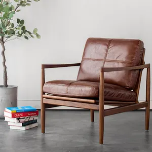 Fabrik Großhandel Nordic Echt leder Amerika Sofa Lounge Chair Sofa Modernes Holzsofa Auf Lager Bereit zum Versand