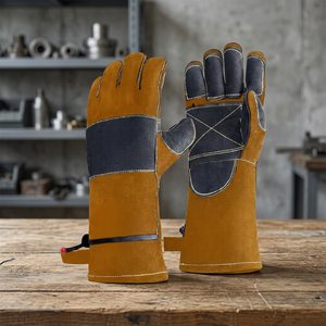 Leather Safety <b>Gloves</b> 14 Inch Adjustable Wristband Abrasion Resistant Anti-Slip General Purpose - Product Image 3