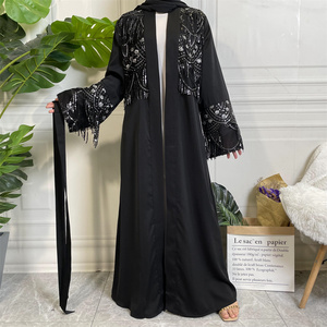 1905 # <span class=keywords><strong>Marruecos</strong></span> islámico negro lentejuelas diamante Abaya mujeres árabe musulmán Ramadán Kimono Bata - Product Image 2
