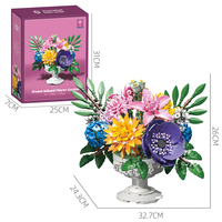 Fleurs artificielles en fleurs, cadeau pour la Saint-Valentin, fleurs miniatures, plantes, bouquet, ensemble de construction, briques de construction, décoration de la maison