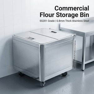 Bakery Use 201 Stainless Steel Flour <b>Bin</b> Trolley Bulk Grain Storage Transport Truck For Commercial <b>Kitchen</b> - Product Image 1