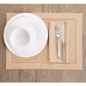 Linen Hemstitch <b>Placemats</b> with Single Row Drawn Thread Edge for Event Rental Companies and Wedding Receptions - Product Image 1