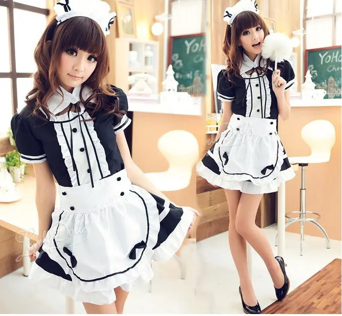 Hot Sale sexy nAmine Cosplay Kostüme Dienst mädchen Uniform Erwachsenen Black Cute Lolita Maid Kostüm für Halloween