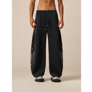 <b>Custom</b> Logo Streetwear Baggy Sweatpants Wide Leg <b>Balloon</b> Elastic Waist Cinch Hem Gothic Tribal Print Winter OEM - Product Image 1