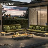 sigarten Ensemble de mobilier de jardin haut de gamme pour villa moderne, résistant à l'eau, avec canapés d'angle en L et foyer extérieur