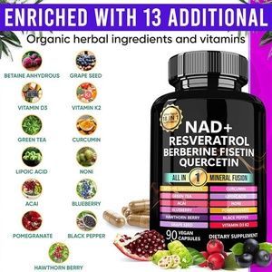 Cápsulas de NAD+ en Polvo, 90 Unidades, Fusión Mineral, Resveratrol, Berberina, Quercetina, Cúrcuma, Curcumina, Pimienta Negra, Suplemento de Uva NAD - Product Image 2