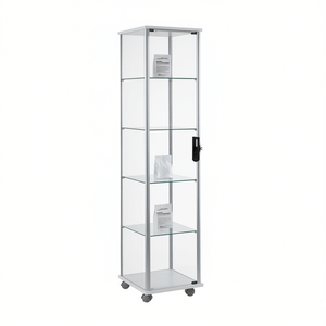 Vitrina Moderna con Marco de Aluminio 43x43x180cm, Gabinete de Exhibición de Vidrio Blanco con Estantes Ajustables y Puerta con Cerradura - Product Image 2