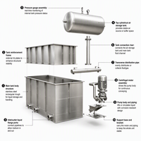 Mesin Flotasi Udara Terlarut (DAF) dengan Pompa Terkontrol PLC, Pemisah Air Limbah Pengolahan Makanan, Pemisah Minyak dan Air, Industri Stainless Steel