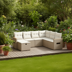 Ensemble de canapés de jardin en rotin beige 6 places, mobilier d'extérieur au design contemporain, structure en acier - Product Image 2