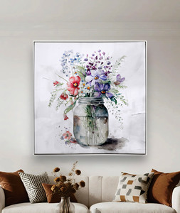 <span class=keywords><strong>Bouquet</strong></span> <span class=keywords><strong>de</strong></span> <span class=keywords><strong>fleurs</strong></span> sauvages en aquarelle <span class=keywords><strong>moderne</strong></span> dans un pot en verre, <span class=keywords><strong>peinture</strong></span> florale encadrée sur toile, décoration murale florale pour la maison - Product Image 2