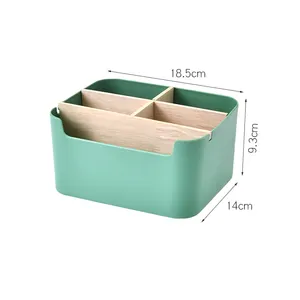 Customized Eco-Friendly Remote Control Plastic Storage Box Bamboo Office Desk Organizer Holder For Sundries Rectangle Shape