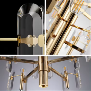 Trending Nordic Gold LED Crystal <b>Chandelier</b> Modern Pendant Light Dining <b>Room</b> Luxury Long Tube Metal Switch AC ODM Hanging Large - Product Image 6
