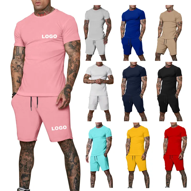 Private label blank sweat track suits custom men sweatsuit custom tracksuit summer 2 two piece t shirt and short set men for men